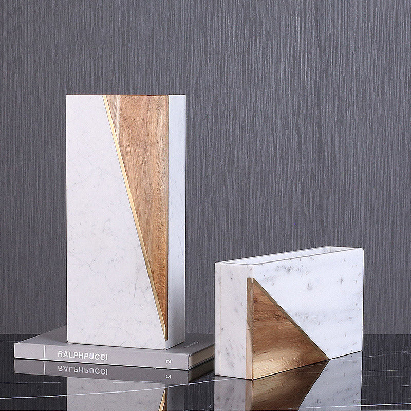Simple Marble Creative Wood White Stone Vase - HOUSYE