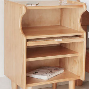 Beige Wooden Rattan Nightstand - HOUSYE