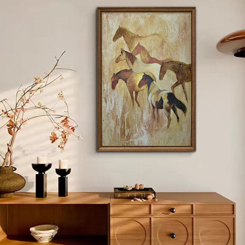 Pintura al óleo de caballos coloridos