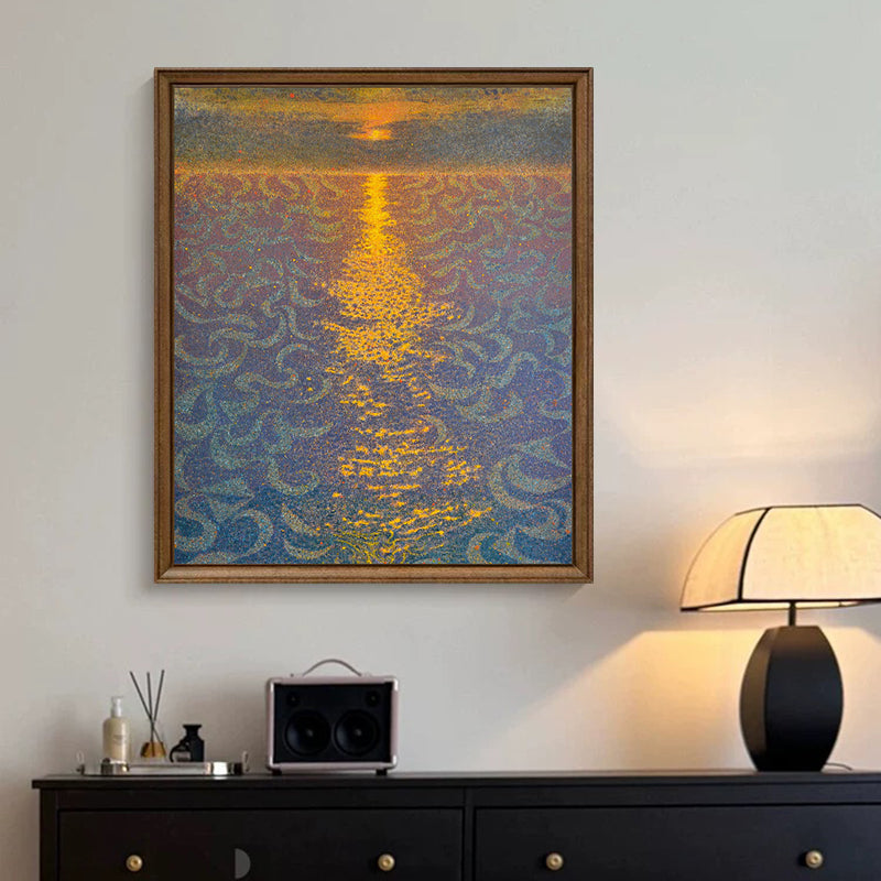 Peinture à l'huile de coucher de soleil dessinée à la main
