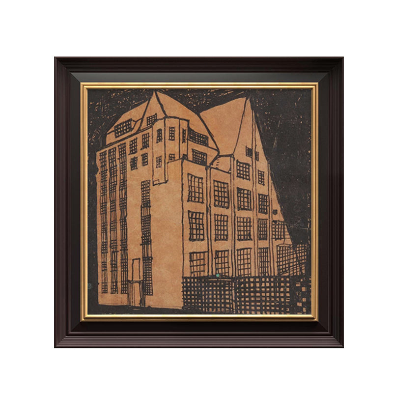 Pintura al óleo de construcción de viviendas