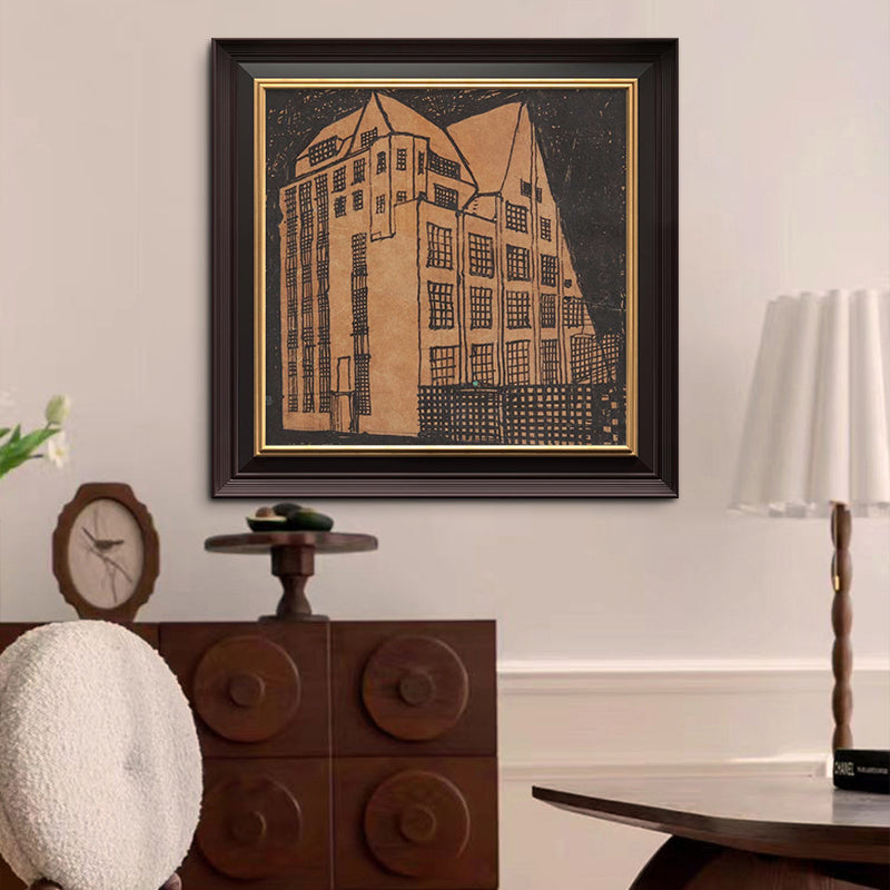 Pintura al óleo de construcción de viviendas