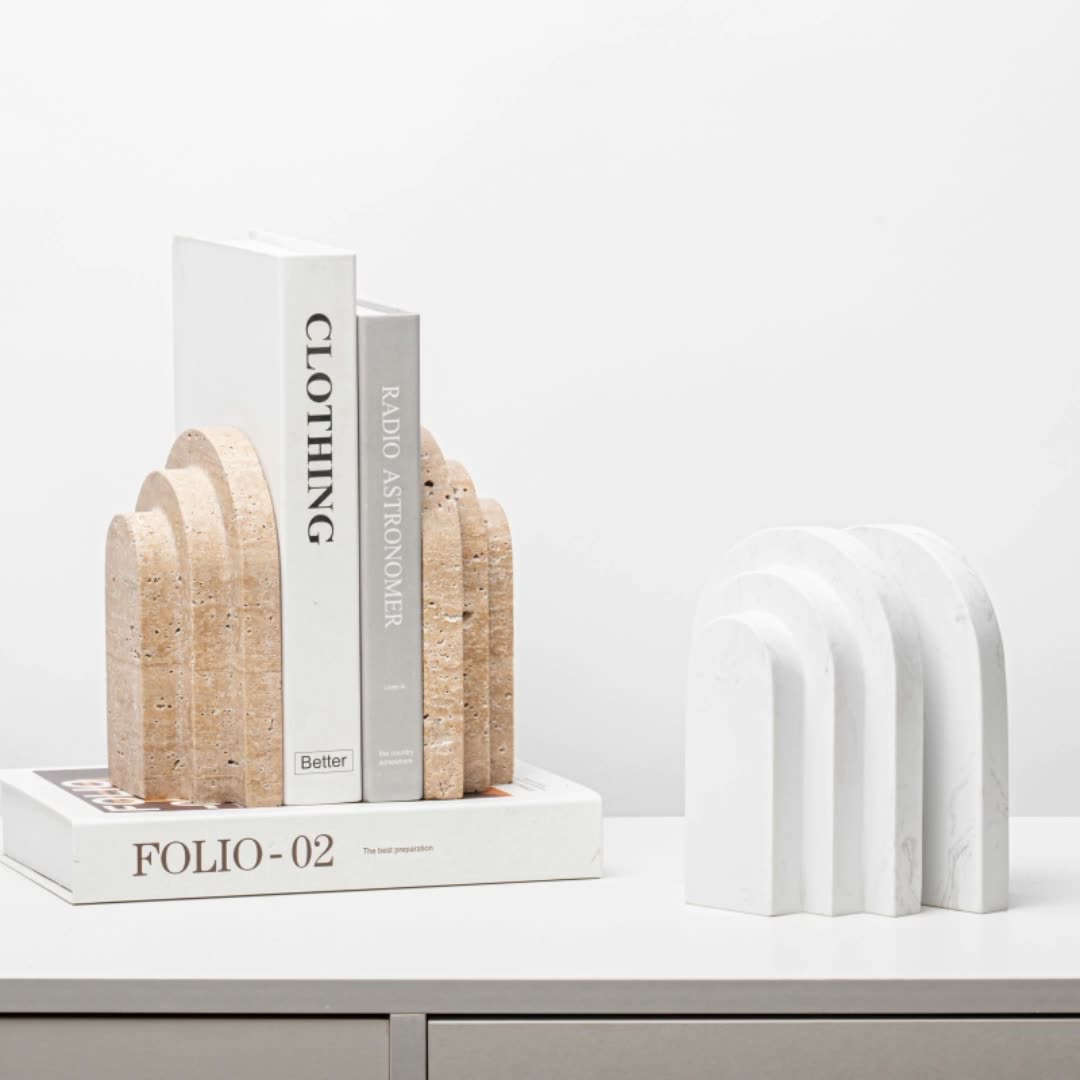 Sujetalibros de mármol en forma de arco