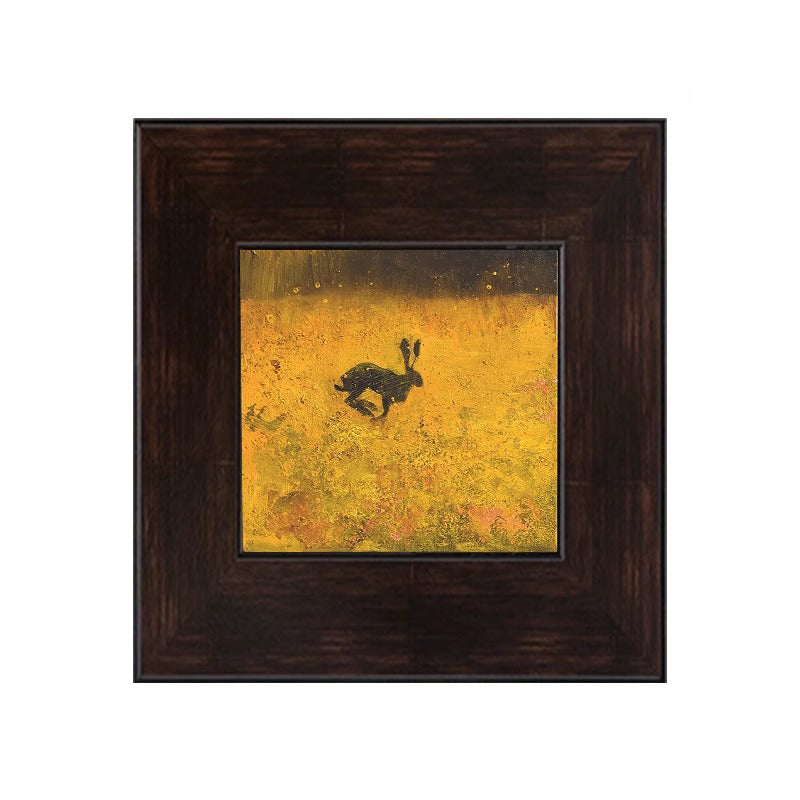 Pintura al óleo de conejo corriendo