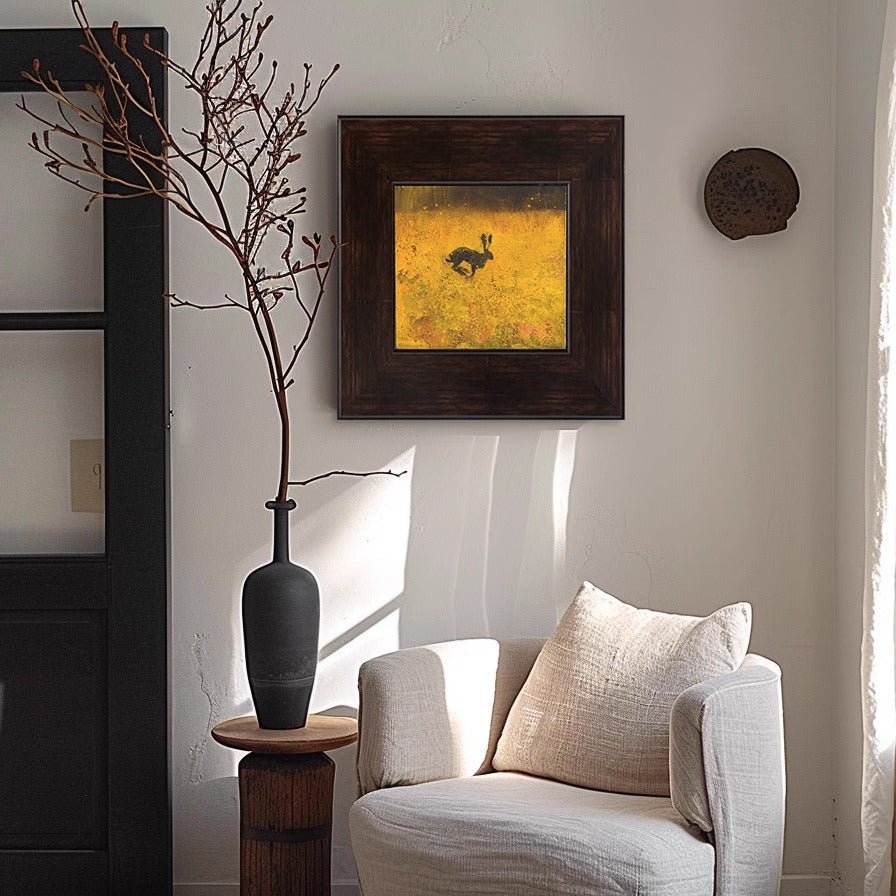 Pintura al óleo de conejo corriendo