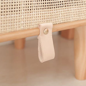 Beige Wooden Rattan Nightstand - HOUSYE