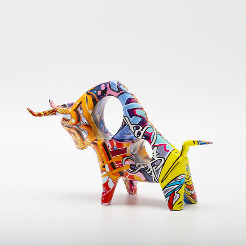 Colorful Resin Hollow-out Cow Sculpture Home Furnishings - HOUSYE