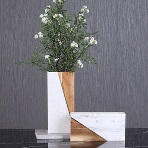 Simple Marble Creative Wood White Stone Vase - HOUSYE