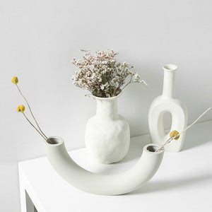 White Ceramic Table Art Vase - HOUSYE