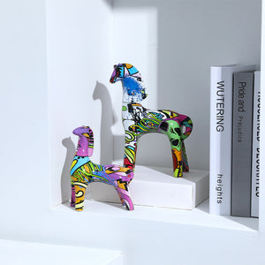 Colored Resin Couple Horses Sculpture Decoration - HOUSYE