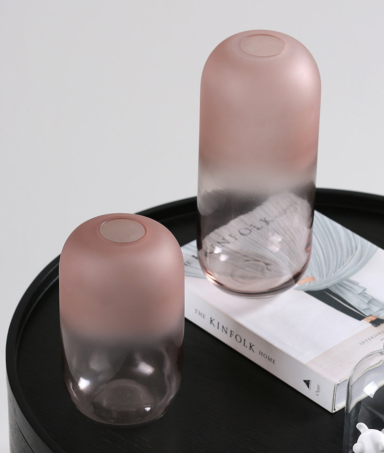 Pink Graduated Frosted Glass Vase - HOUSYE