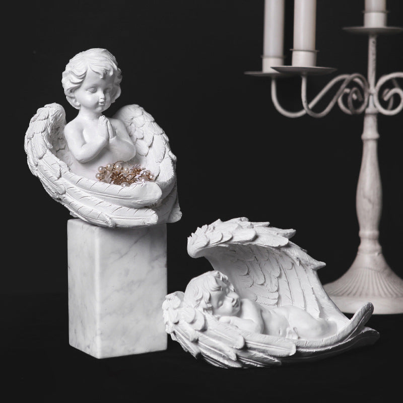 Modern White Resin Little Angel Sculpture - HOUSYE