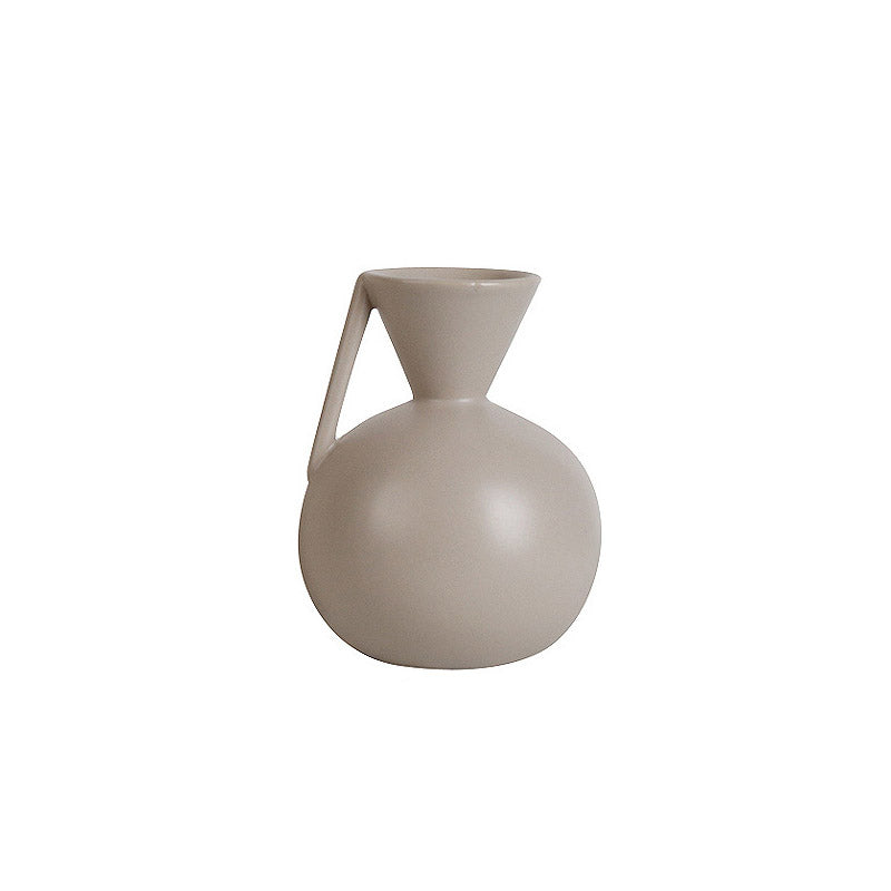 Ceramic Simple Pot Geometric White Gray Vase - HOUSYE