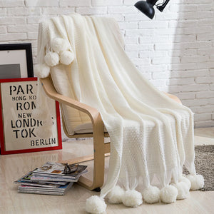 Knitted Rectangular Fringe Lace Blanket - HOUSYE