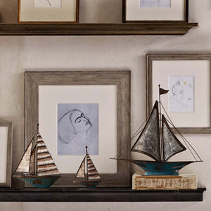 Vintage Metal Blue Sailboat Artwork - HOUSYE