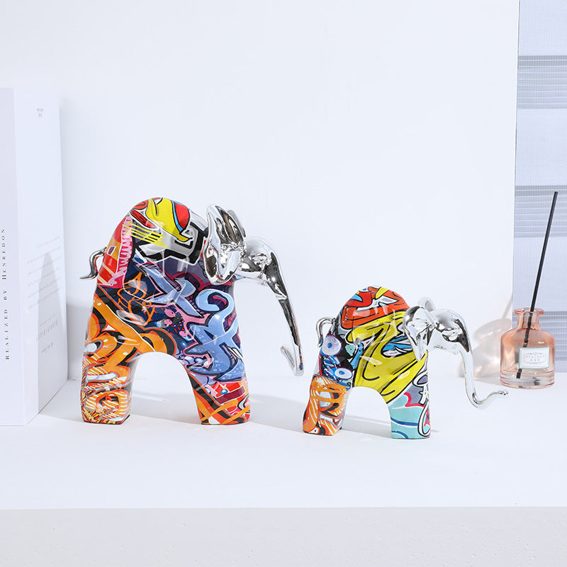 Colored Resin Mother and Child Elephant Sculpture Decorative Ornaments - HOUSYE