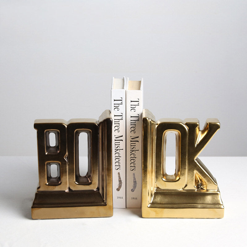 Simple Electroplating Gold Letter Bookend Desktop Decoration - HOUSYE