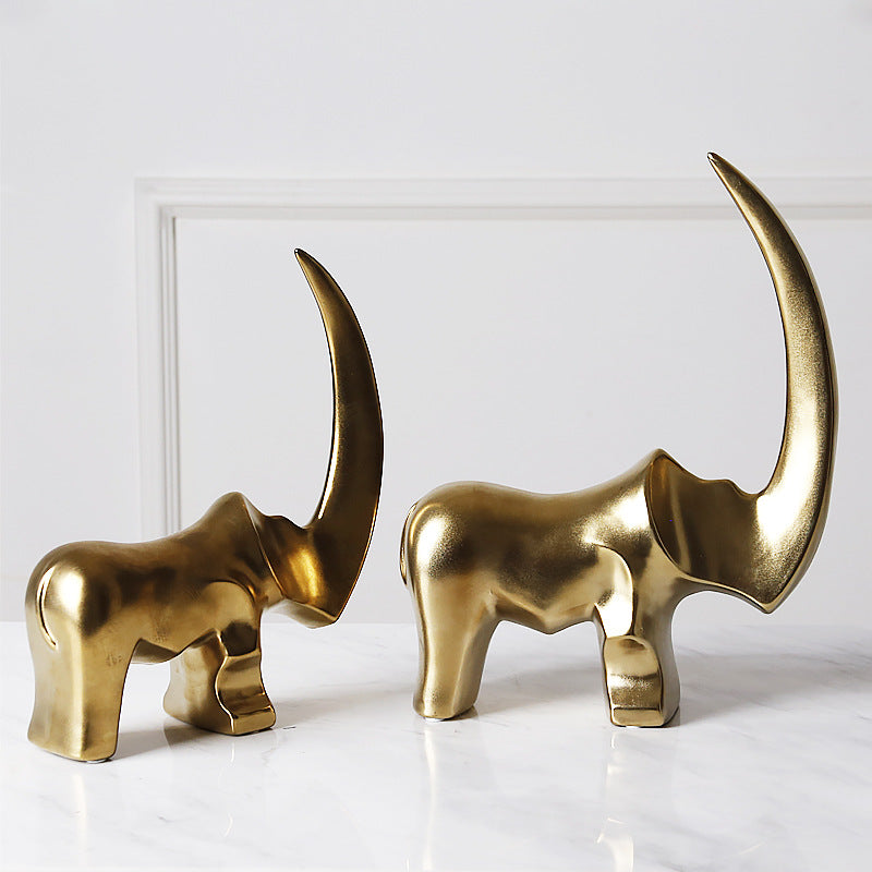 Light Luxury Plating Golden Ceramic Big Horn Rhino - HOUSYE