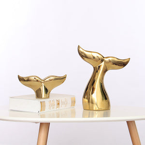 Golden Ceramic Whale Tail Sculpture - HOUSYE