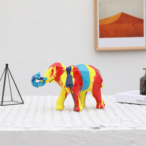 Colorful Resin Crafts Animal Cartoon Geometric Elephant Sculpture - HOUSYE