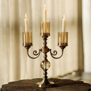 Metal Glass 3-Head Candle Holder - HOUSYE