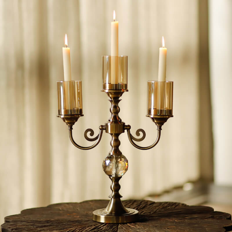 Metal Glass 3-Head Candle Holder - HOUSYE