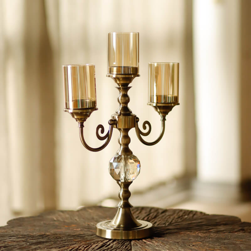 Metal Glass 3-Head Candle Holder - HOUSYE