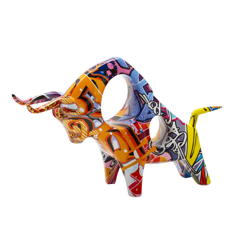 Colorful Resin Hollow-out Cow Sculpture Home Furnishings - HOUSYE