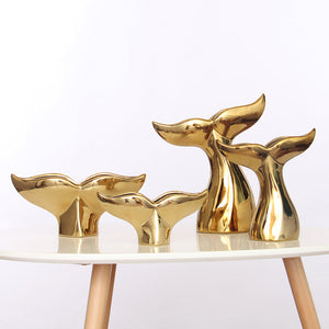 Golden Ceramic Whale Tail Sculpture - HOUSYE