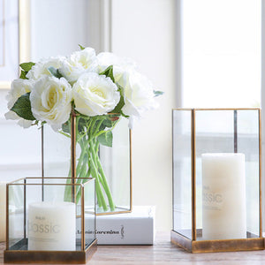 Glass Cover Metal Frame Vase Candle Holder - HOUSYE