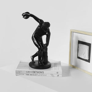 White Athlete Throwing Discus Resin Sculpture - HOUSYE