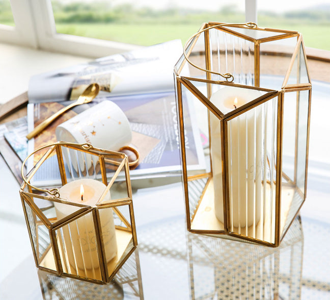 Geometric Golden Glass Candle Holder - HOUSYE