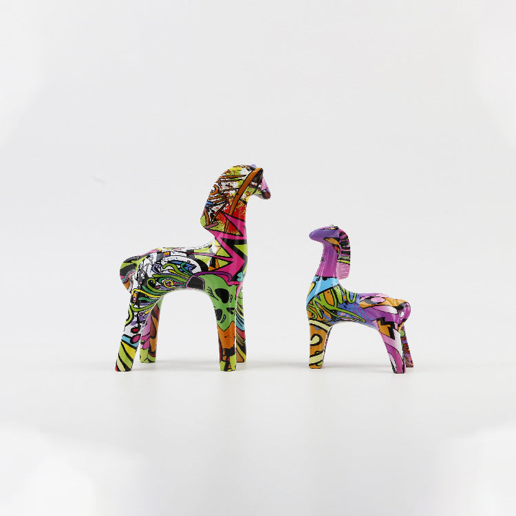 Colored Resin Couple Horses Sculpture Decoration - HOUSYE