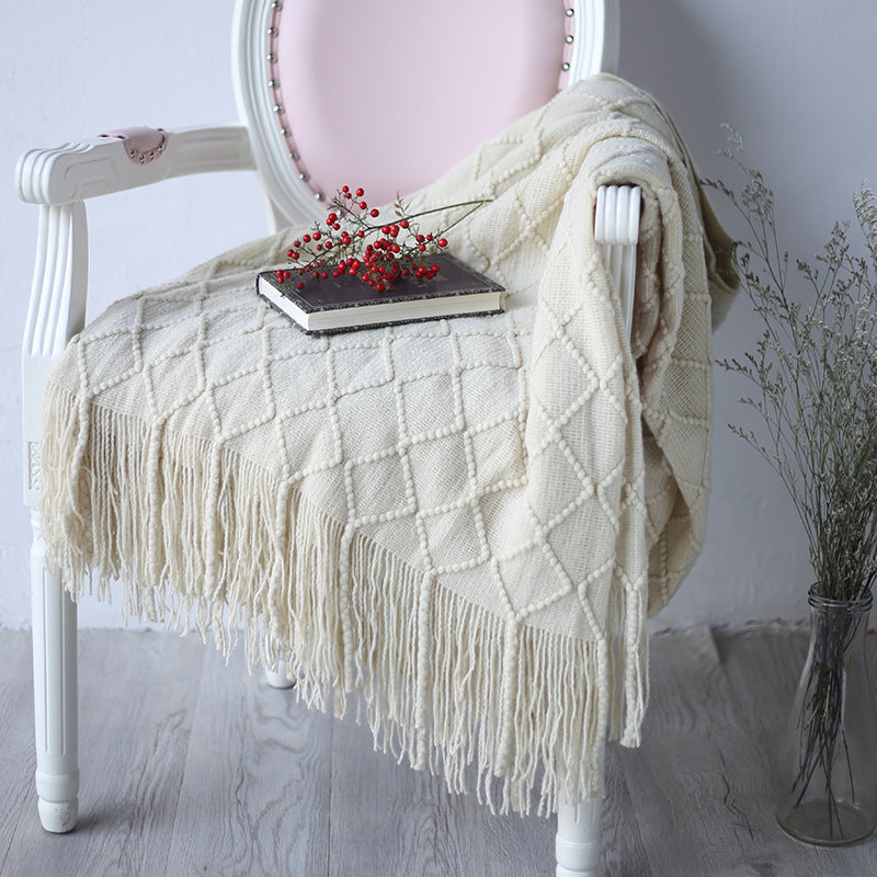 Lined Work Fringe Lace Blanket - HOUSYE