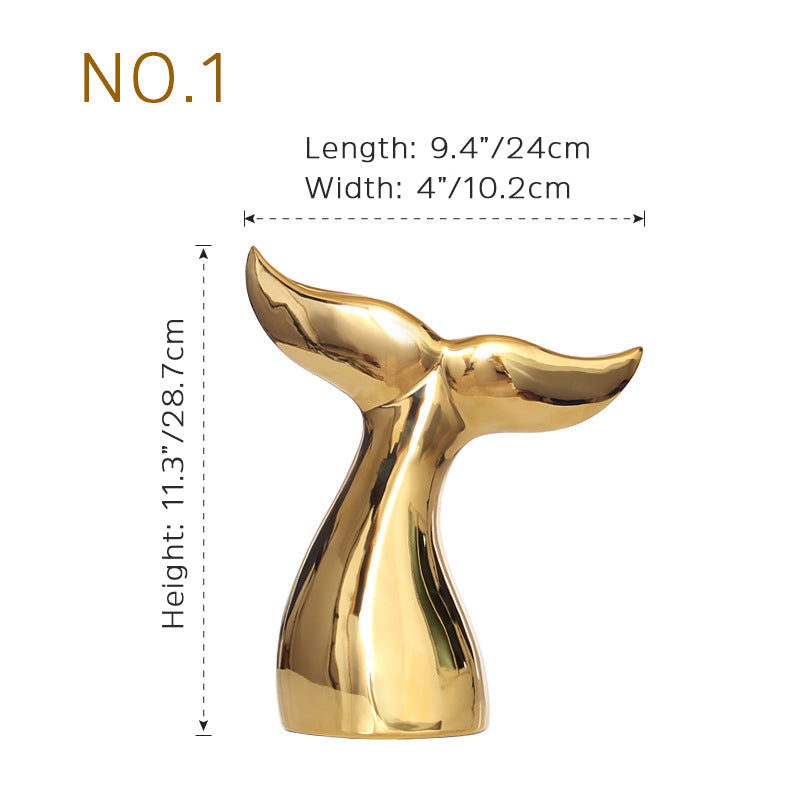 Golden Ceramic Whale Tail Sculpture - HOUSYE