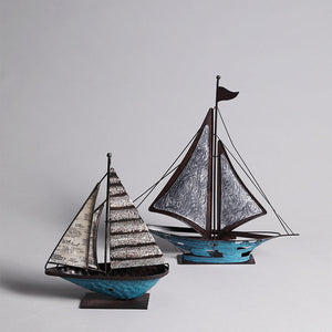 Vintage Metal Blue Sailboat Artwork - HOUSYE