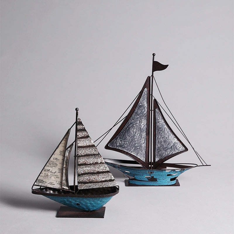 Vintage Metal Blue Sailboat Artwork - HOUSYE