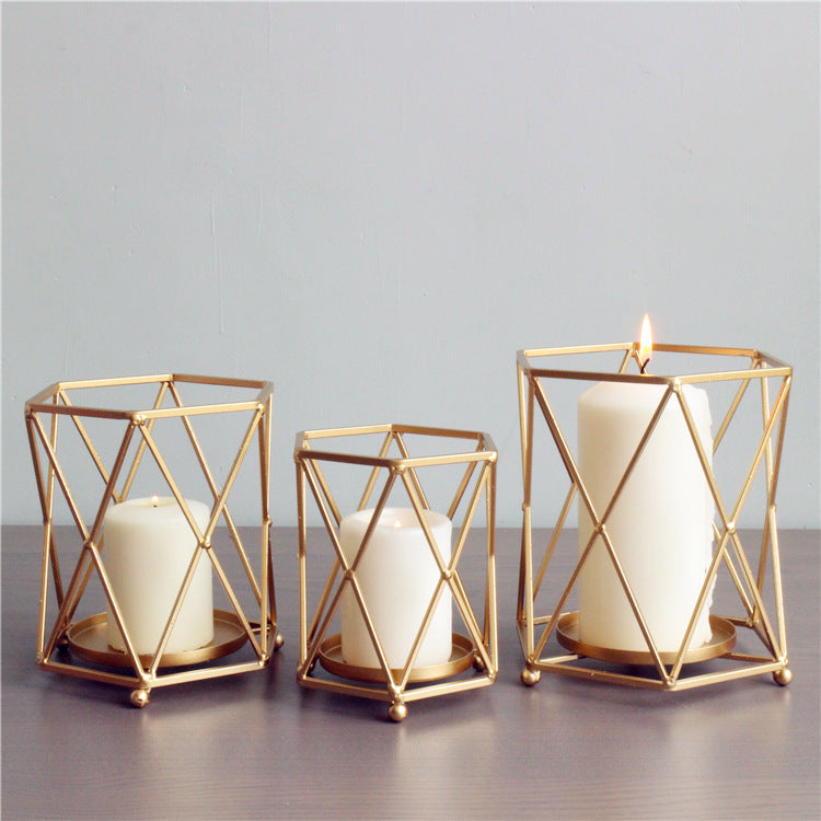 Gold Geometric Wrought Candle Holder - HOUSYE