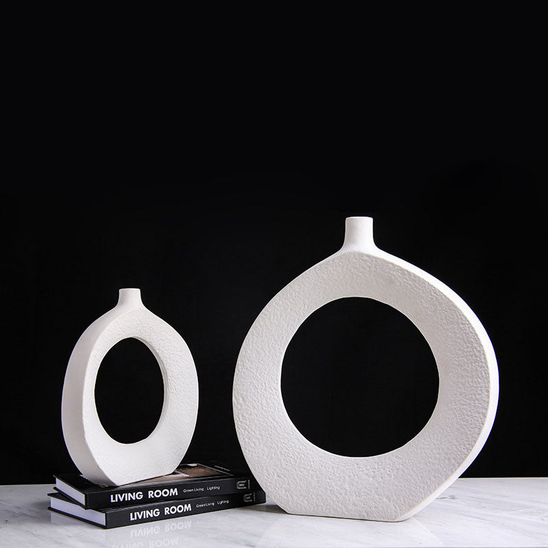 Nordic Ceramic White Creative Circle Vase - HOUSYE