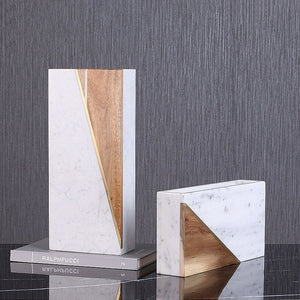 Simple Marble Creative Wood White Stone Vase - HOUSYE