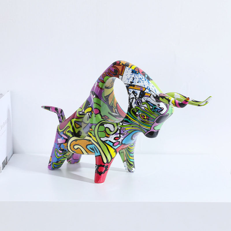 Colorful Resin Hollow-out Cow Sculpture Home Furnishings - HOUSYE