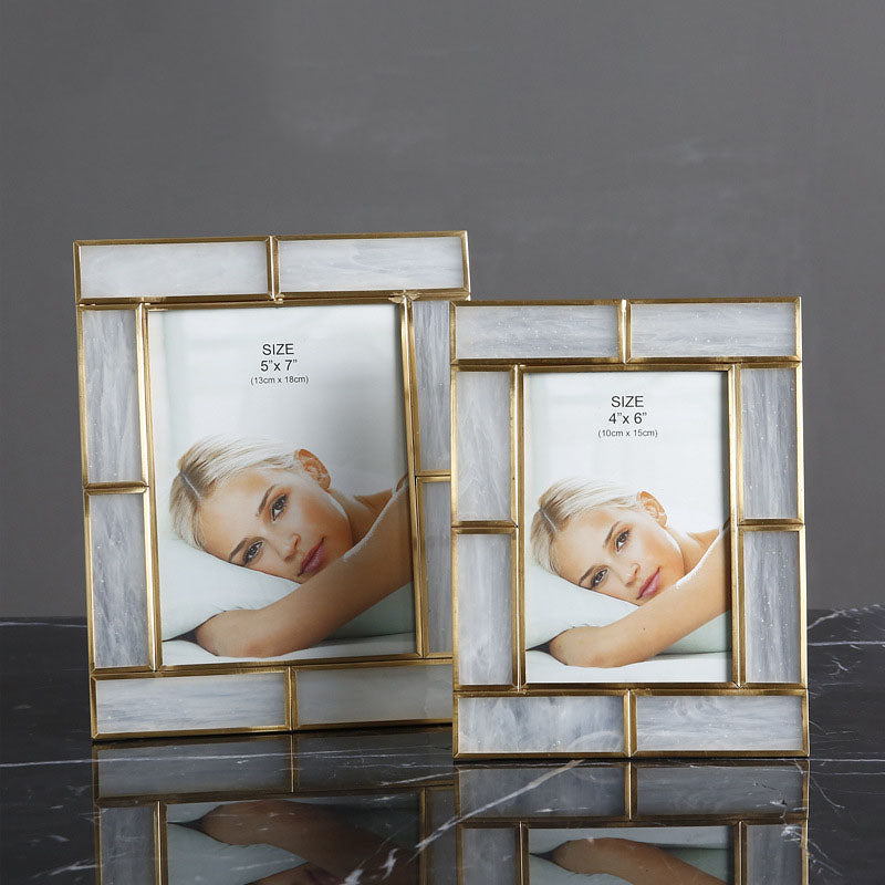 Creative Simple Pattern Glass Copper Photo Frame - HOUSYE