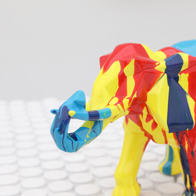 Colorful Resin Crafts Animal Cartoon Geometric Elephant Sculpture - HOUSYE