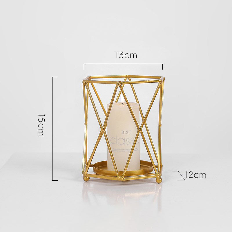 Gold Geometric Wrought Candle Holder - HOUSYE