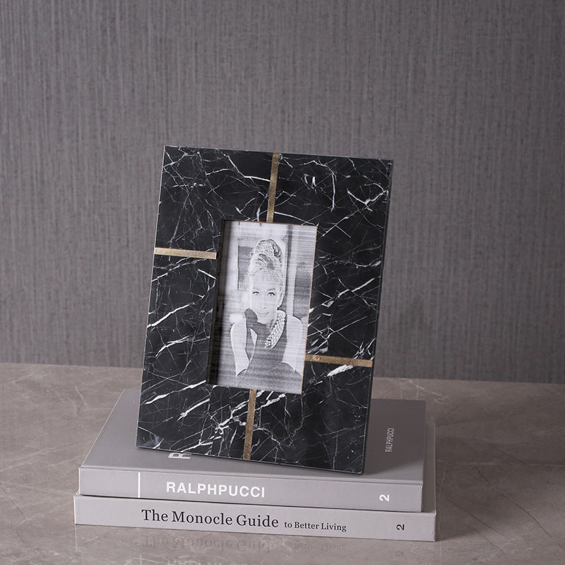 Modern Minimalist Brass Natural Marble Photo Frame - HOUSYE