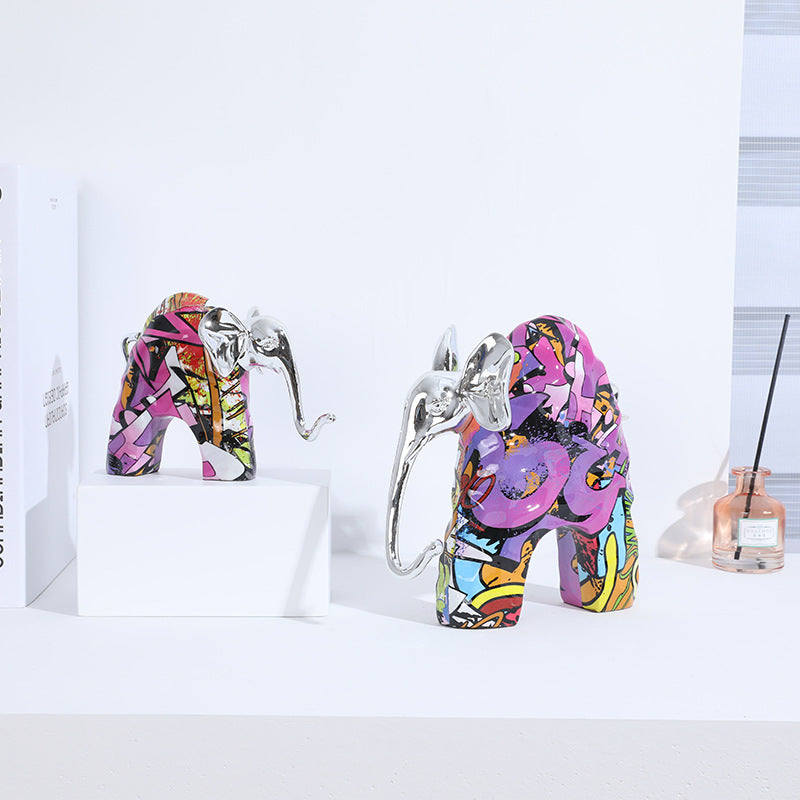 Colored Resin Mother and Child Elephant Sculpture Decorative Ornaments - HOUSYE