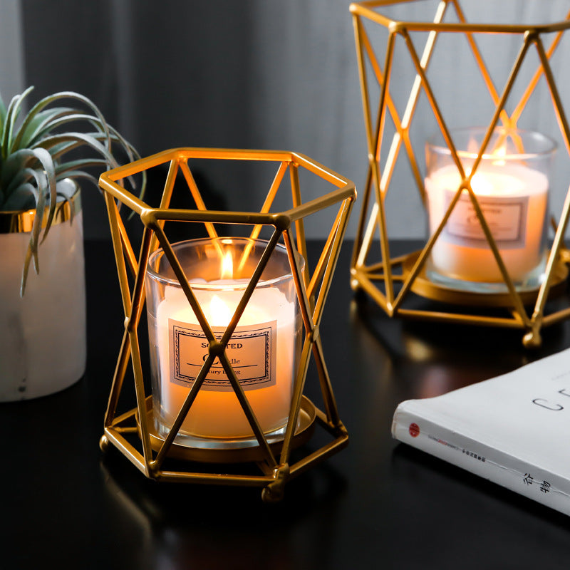 Gold Geometric Wrought Candle Holder - HOUSYE