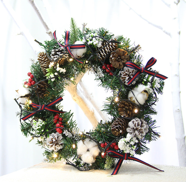 Simulation Pine White Cotton Christmas Wreath - HOUSYE