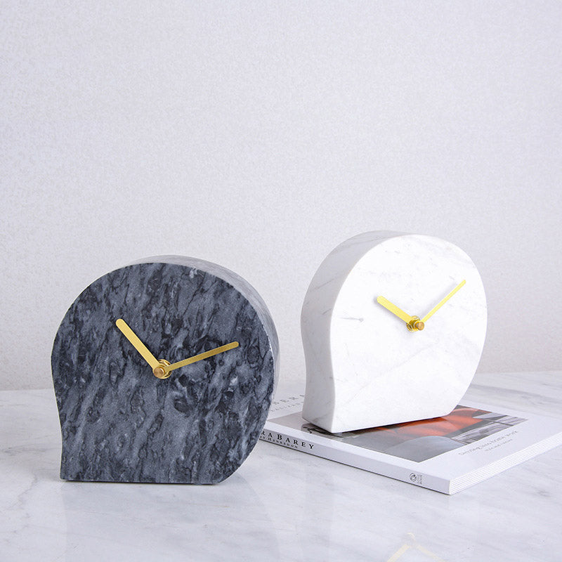 White and Black Marble Creative Minimalist Table Clock - HOUSYE