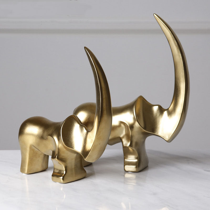 Light Luxury Plating Golden Ceramic Big Horn Rhino - HOUSYE